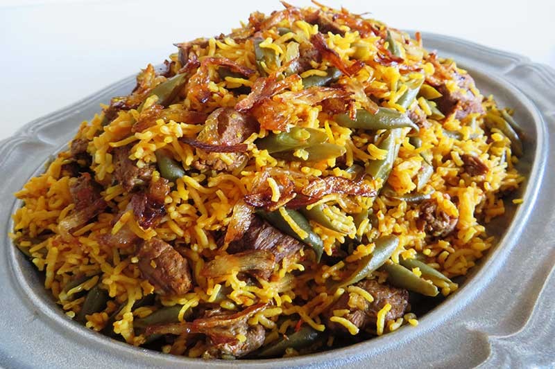 لوبیا پلو با گوشت تکه ای