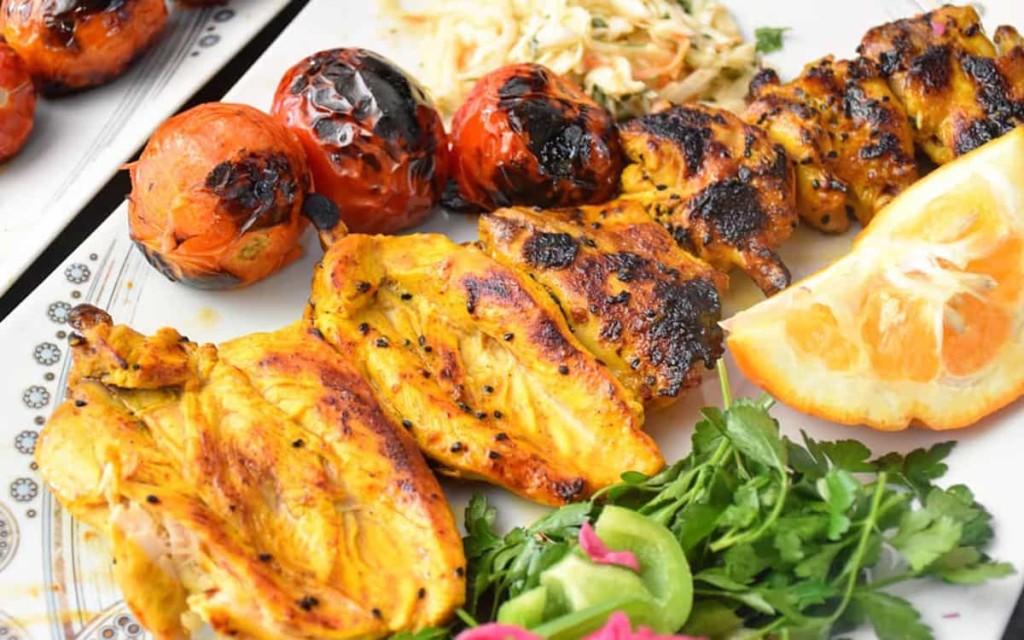 جوجه کباب با استخوان زعفرانی