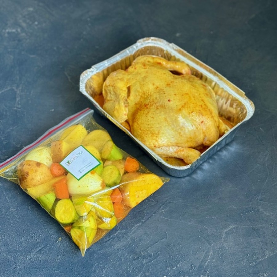 مرغ شکم پر (با مخلفات)