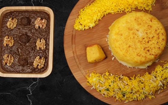 چلو خورش فسنجان با مرغ